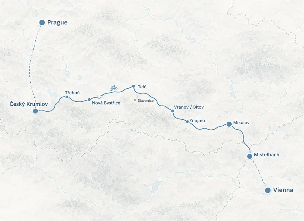 Prague – Vienna by bike route map