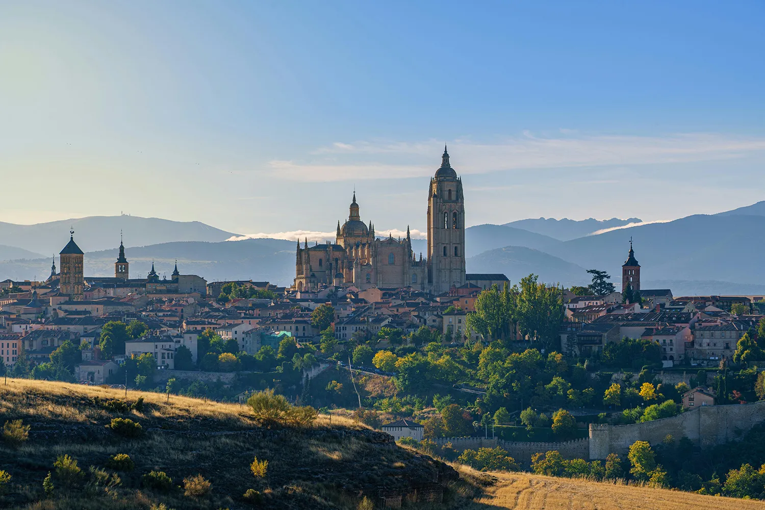Panoramic cityscape view of Segovia, Spain.