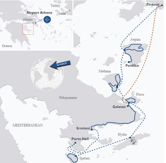 Deluxe Saronic Islands on Bike & Sail Boat route map