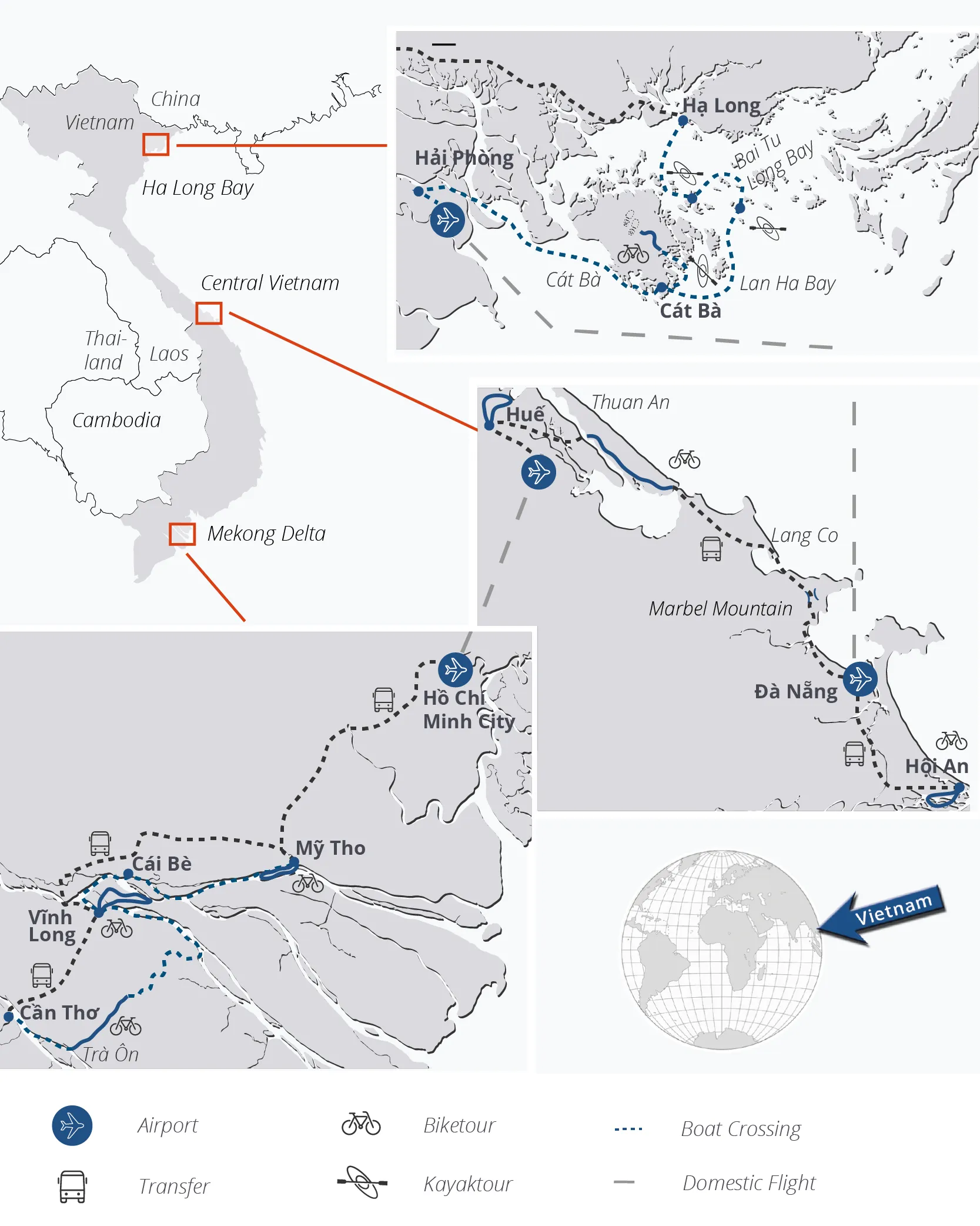 Vietnam Bike Boat Tour Map