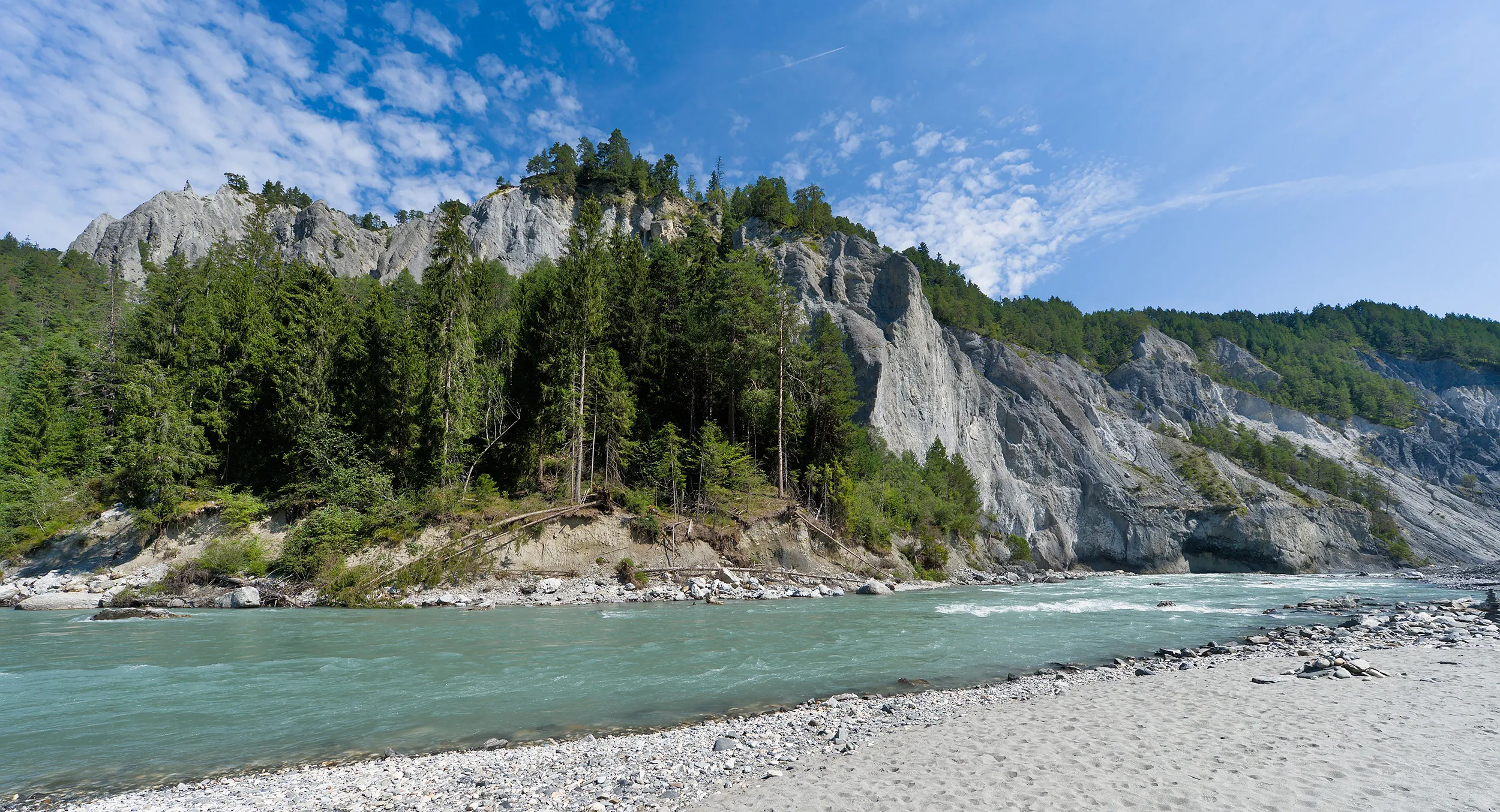 Rhine Gorge cycling route through the Swiss Alps near Chur