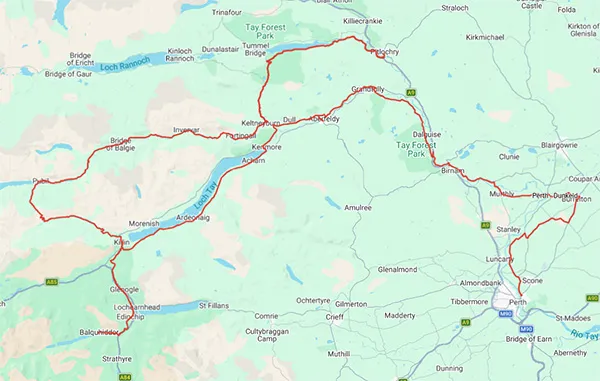 Scotland Lochs & Glens Bike Tour for Families Route map