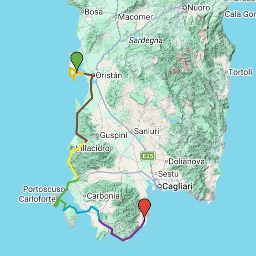 South West Sardinia Cycling Tour route map