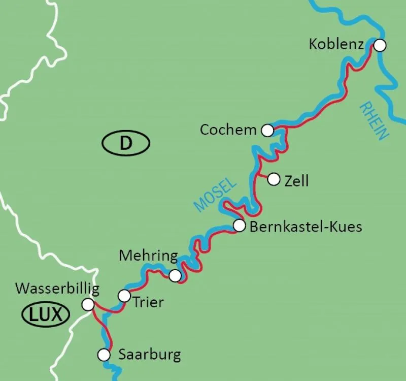 Moselle & Saar Bike and Boat Route map